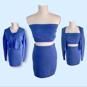 THREE PIECE SKIRT SET! - Skirt/Tube Top/Cardigan Sweater - Size L